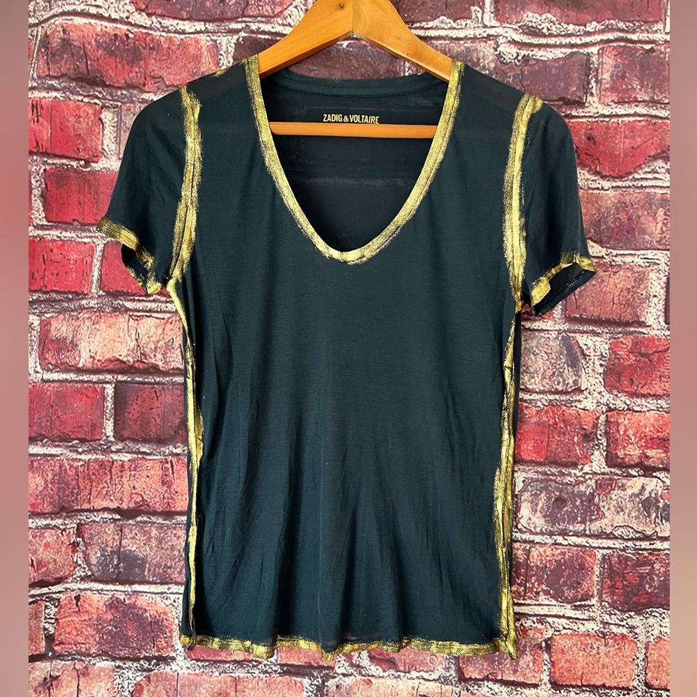Zadig & Voltaire Tino Gold Foil V-Neck Tee